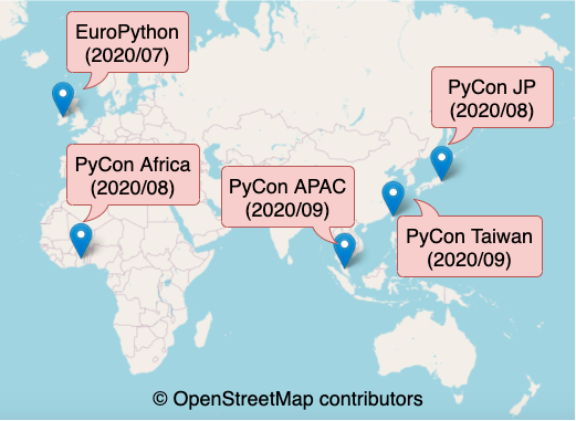 ヨーロッパ、アフリカ、台湾やマレーシアと各地のPyConにオンラインで登壇しました